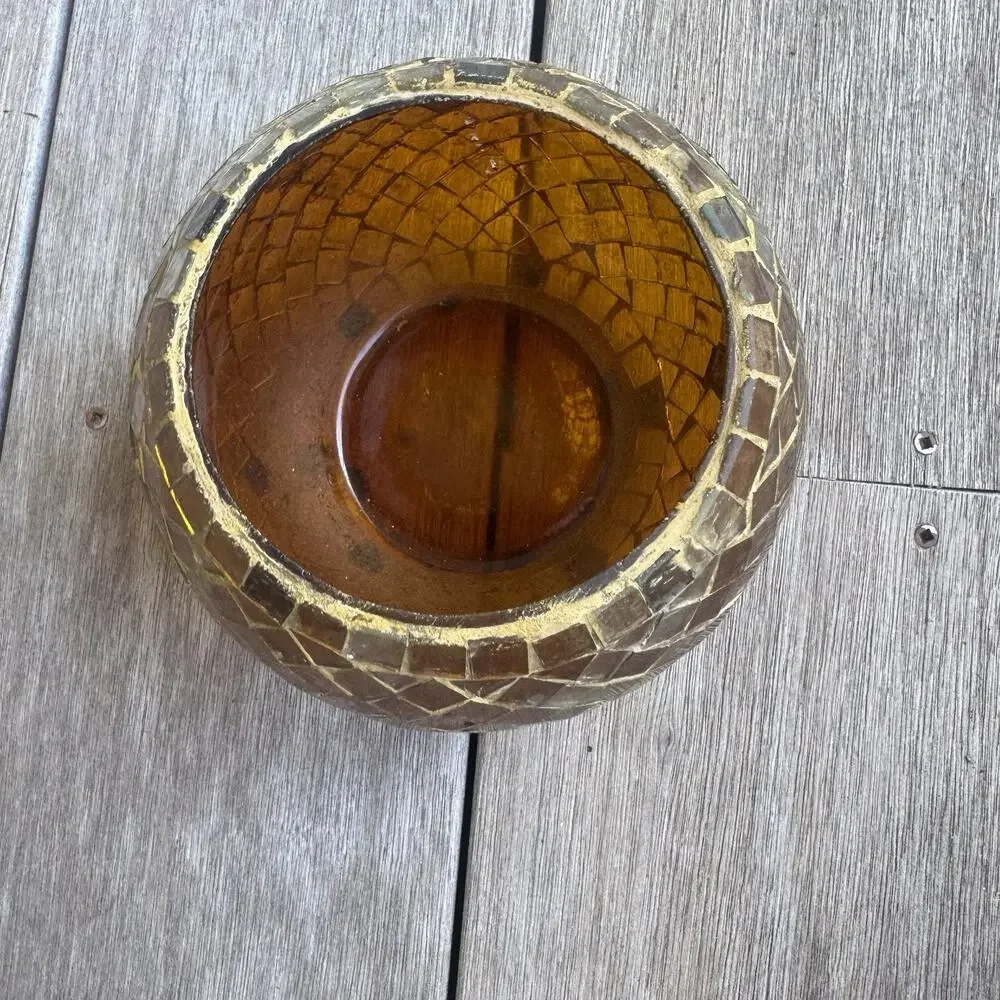Vintage Golden Mosaic Glass Candle Holder Decorative Round Candle Holder
